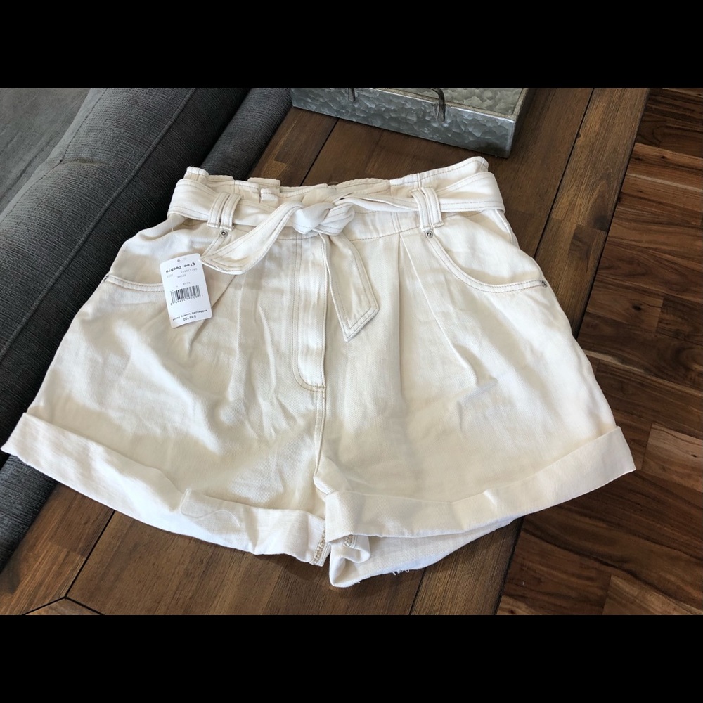 Free people-Pleated paper bag high waist shorts
